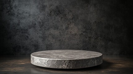 Poster - Dark gray marble round pedestal on dark background.