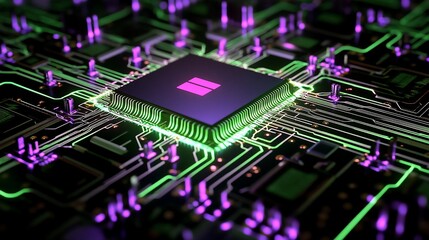 Aufkleber - Close-up of a glowing central processing unit (CPU) on a circuit board, showcasing intricate electronic components and connections.