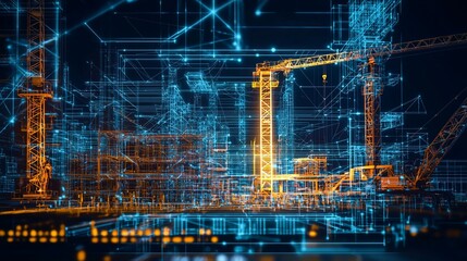 Poster - Construction site digital blueprint overlay.