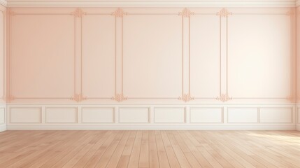 Fototapete - A large, empty room with white walls and wooden floors. The room is very clean and has a very minimalistic feel to it. AI generated.