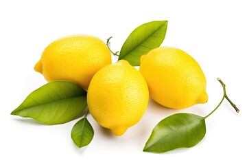 Wall Mural - Isolated white background lemons with leaves