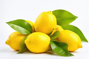 Wall Mural - Isolated white background lemons with leaves