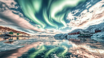 Poster - Arctic Aurora Reflecting in an Icy Fjord