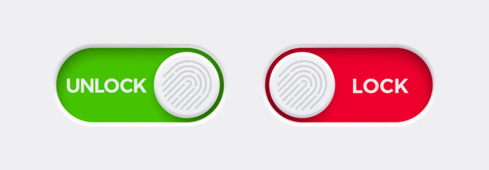 Fototapete - Lock and Unlock toggle switch buttons with fingerprint icon. Material design switch buttons set. Vector illustration.