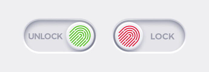 Fototapete - Lock and Unlock toggle switch buttons with fingerprint icon. Material design switch buttons set. Vector illustration.