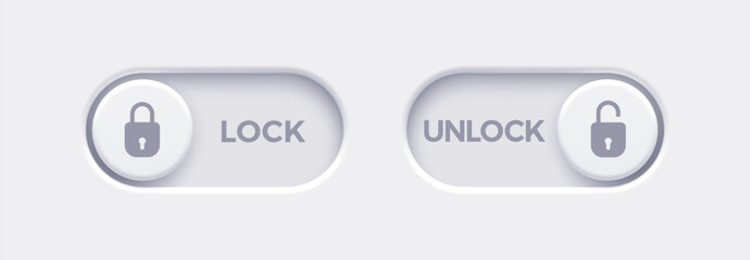Fototapete - Lock and Unlock toggle switch buttons with open lock and closed lock icon. Material design switch buttons set. Vector illustration.