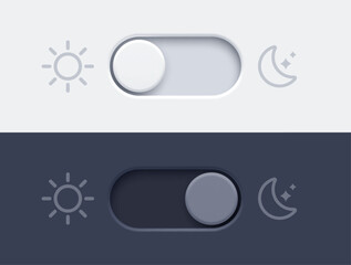 Fototapete - Dark mode and light mode toggle switch buttons.  Material design slider switch buttons set. Day and night mode switch button. Vector illustration.