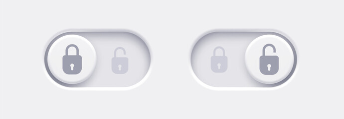 Fototapete - Lock and Unlock toggle switch buttons with open lock and closed lock icon. Material design switch buttons set. Vector illustration.