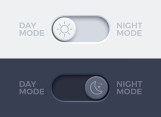Fototapete - Dark mode and light mode toggle switch buttons.  Material design slider switch buttons set. Day and night mode switch button. Vector illustration.