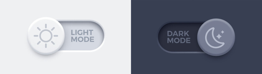 Fototapete - Light mode and dark mode toggle switch buttons.  Material design slider switch buttons set. Day and night mode switch button. Vector illustration.