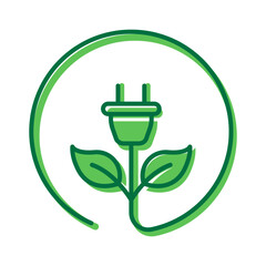 green energy electric plug with leaf pictogram. eco electricity renewable resource icon. save ecolog
