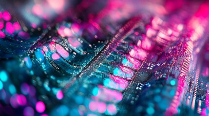 Poster - Abstract vibrant blue and pink textured surface with bokeh lights.