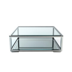 Aufkleber - A modern glass coffee table with sleek metal edges, isolated on white background, no edges touching the frame.