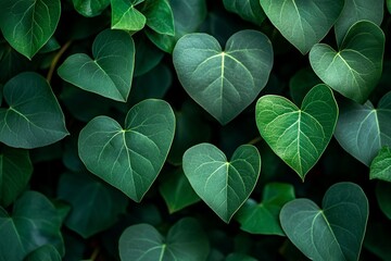 Aufkleber - Lush green heart-shaped leaves forming a natural background texture.