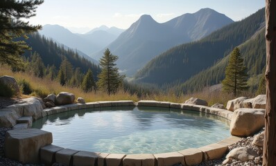 Wall Mural - Serene outdoor hot spring in the mountains