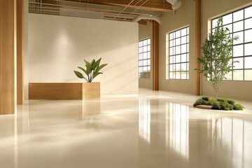 Wall Mural - Modern Minimalist Interior with Large Windows and Indoor Plants in a Bright Spacious Room