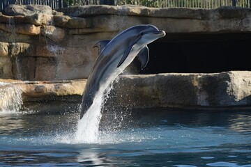 Poster - A playful dolphin leaping out of the water