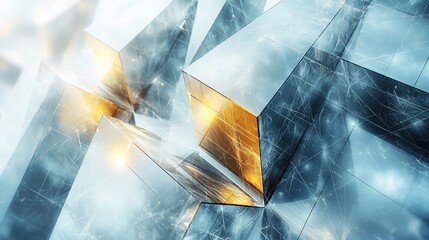 Aufkleber - Abstract metallic geometric shapes, glowing, network.