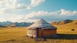 © Rapit - Yurt in Mongolian steppe, sunset, mountains background, travel
