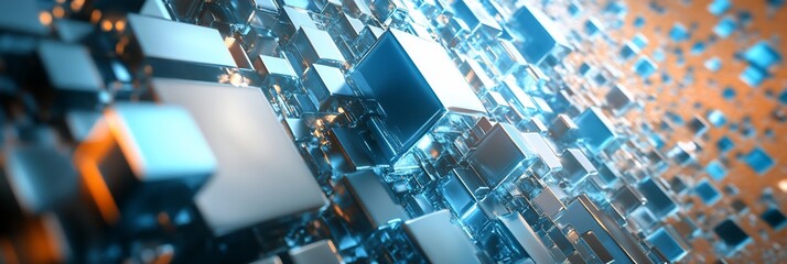 Poster - Abstract 3D rendering of blue and orange cubes, creating a dynamic and futuristic design.