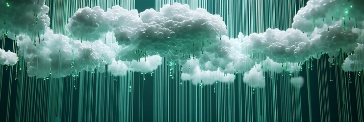 Poster - Abstract clouds with teal rain.