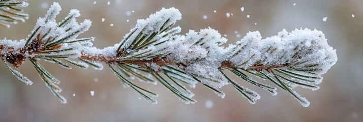 Aufkleber - Snow-covered pine branch with falling snow.