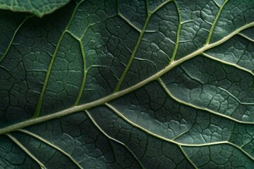 Poster - Close-up of a dark green leaf's detailed texture and vein structure.