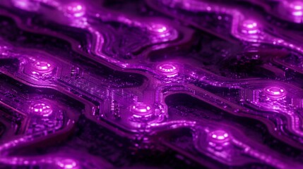 Aufkleber - Close-up of a purple circuit board with glowing components.