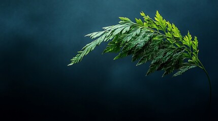 Aufkleber - Single green fern frond against a dark blue background.