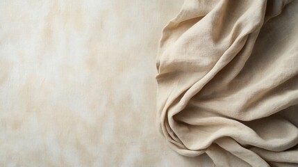 Poster - Beige fabric draped on beige background, copy space.