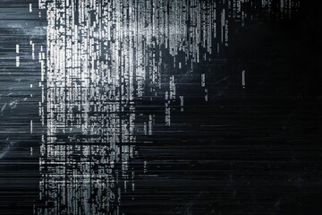 Fototapete - System crash, shaking program code glitch on black space. Jitter in arrays of computer code strings.