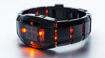 Poster - Futuristic black wristband with glowing orange lights.