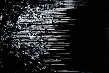 Fototapete - System crash, shaking program code glitch on black space. Jitter in arrays of computer code strings.