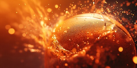 Poster - Abstract orange liquid splashing around a sphere.