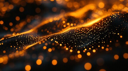 Poster - Abstract glowing particles forming a wavy surface, dark background.