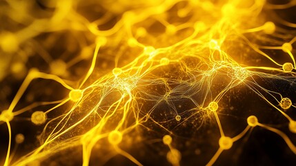 Aufkleber - Abstract golden network, glowing nodes and connections, neural network concept.
