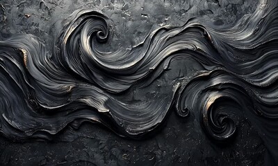 Wall Mural - abstract black and gold textured waves created with paint, showcasing dynamic motion and depth, suit