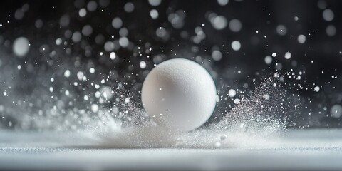 Poster - White sphere impacting surface, creating a splash of powder.