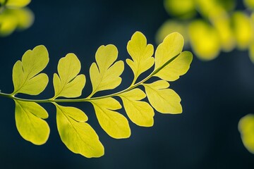 Poster - Close-up of vibrant green fern leaves against a dark background, showcasing delicate leaf structure and backlight.
