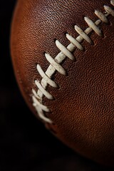 Poster - Close-up of a worn brown leather American football with visible stitching.
