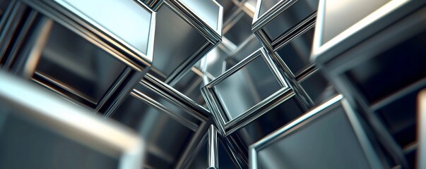 Poster - close-up of a stack of square steel tubes. metallic, reflective surfaces. background is unclear; pos