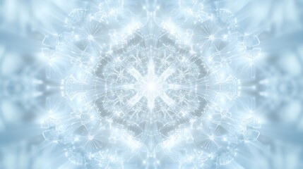 Poster - Abstract light blue kaleidoscope pattern, symmetrical design with glowing center.