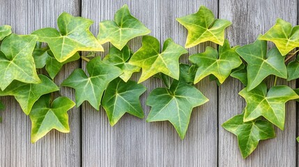Aufkleber - Green ivy leaves climbing on a grey wooden fence.