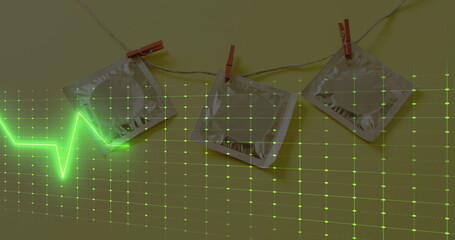 Poster - Image of cardiograph over protectives on yellow background