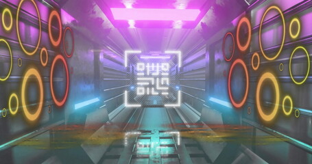Aufkleber - image of qr code with circles over digital tunnel