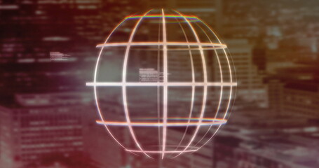 Poster - Image of digital data processing over globe and citycsape