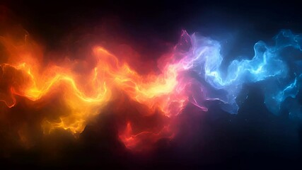 Wall Mural - Abstract fiery and icy swirls merging in a dark, cosmic-like background.