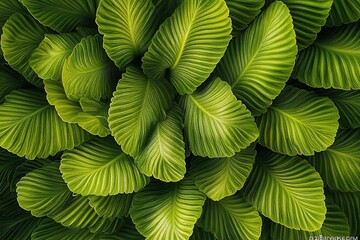 Aufkleber - Lush green foliage with textured leaves creating a natural pattern.