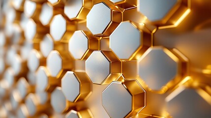 Poster - Abstract gold and silver hexagon pattern background.