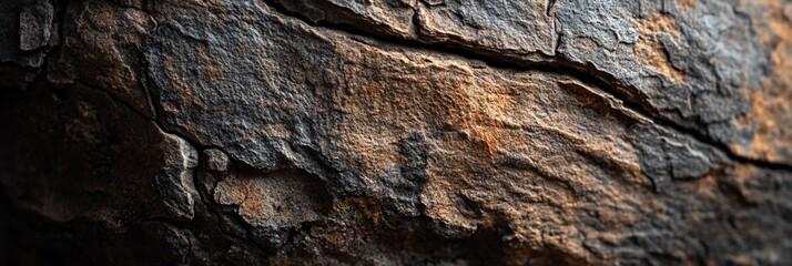 Fototapete - Close-up of dark brown and gray rugged rock texture.